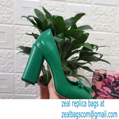 Dolce  &  Gabbana Block Heel 10.5cm Leather Sicily Pumps Green 2021
